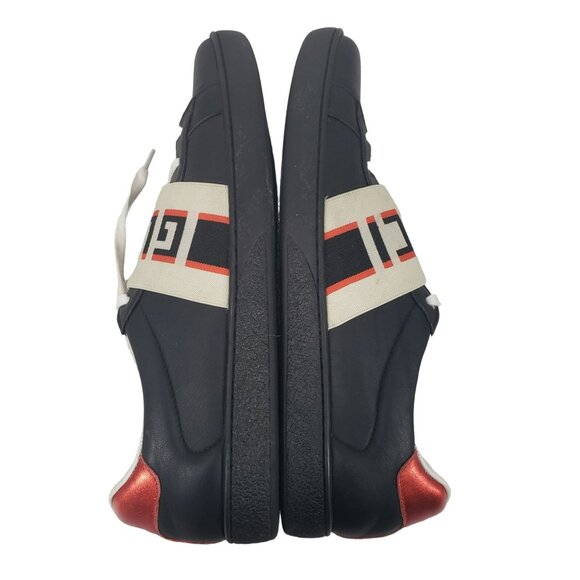 Gucci Mens Ace Stripe Sneakers Black White Stripe Red Heel Designer Low Top Shoe - Picture 5 of 12